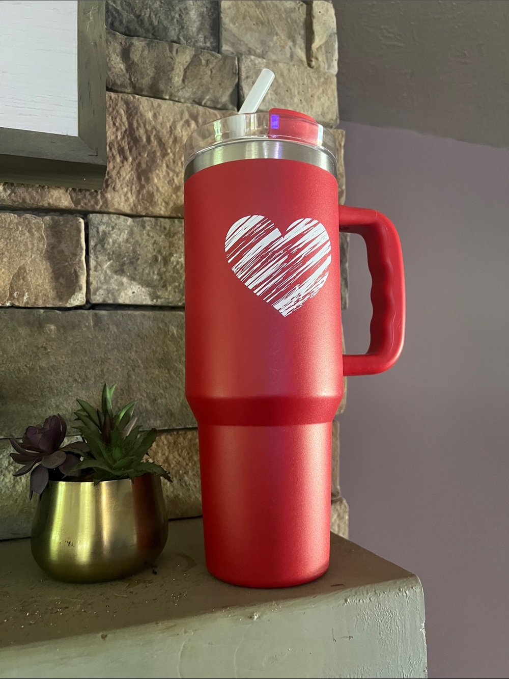 Red Heart Handle Travel Tumbler with Straw - Home Dining